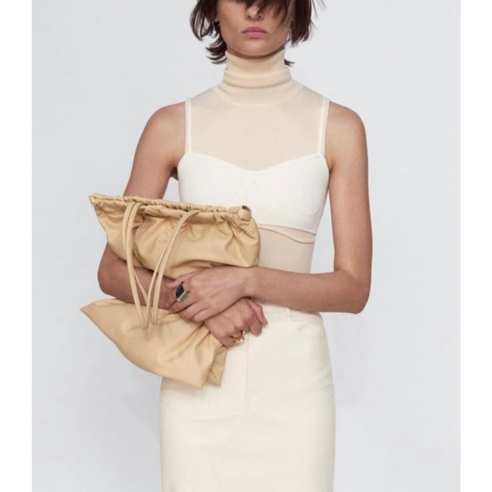 Zara Faux Leather Tote Bag Beige